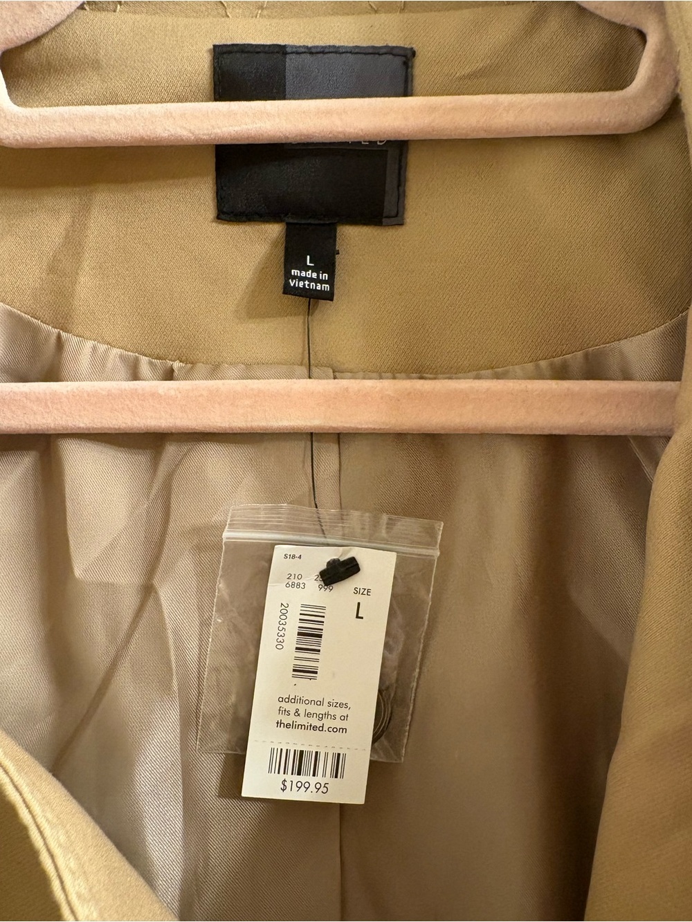 The Limited NWT | Tan Belted Short Trench Coat Rain Jacket Size L Classic Style - Picture 8 of 11